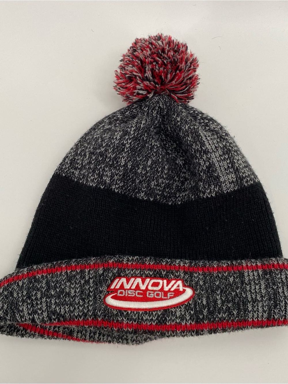 Innova Disc Golf Black & Gray Pom Beanie - Red Accent